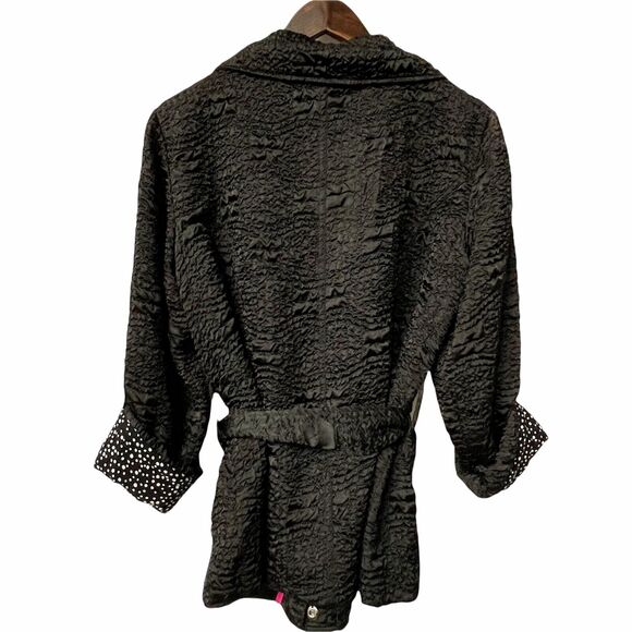PULI Women Black Jacket Size M Textured Full-Zip and Buttons, Waist Tie, Pockets - Picture 8 of 12